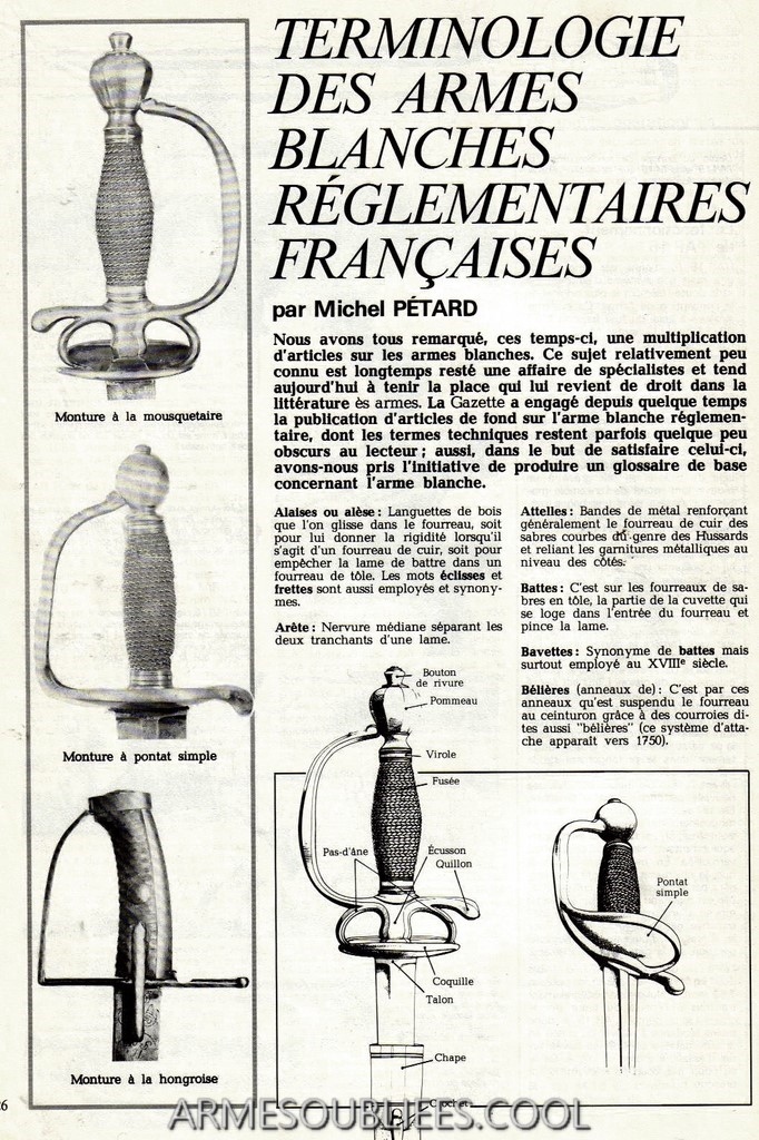 Armes Blanches.Terminologie.France